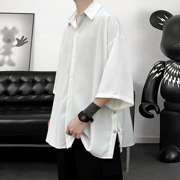 Riolio Summer Short Sleeved Shirt Men Oversized Black White Shirt Men Streetwear Korean Loose Ice Silk Shirts Mens Casual Shirt M-3XL